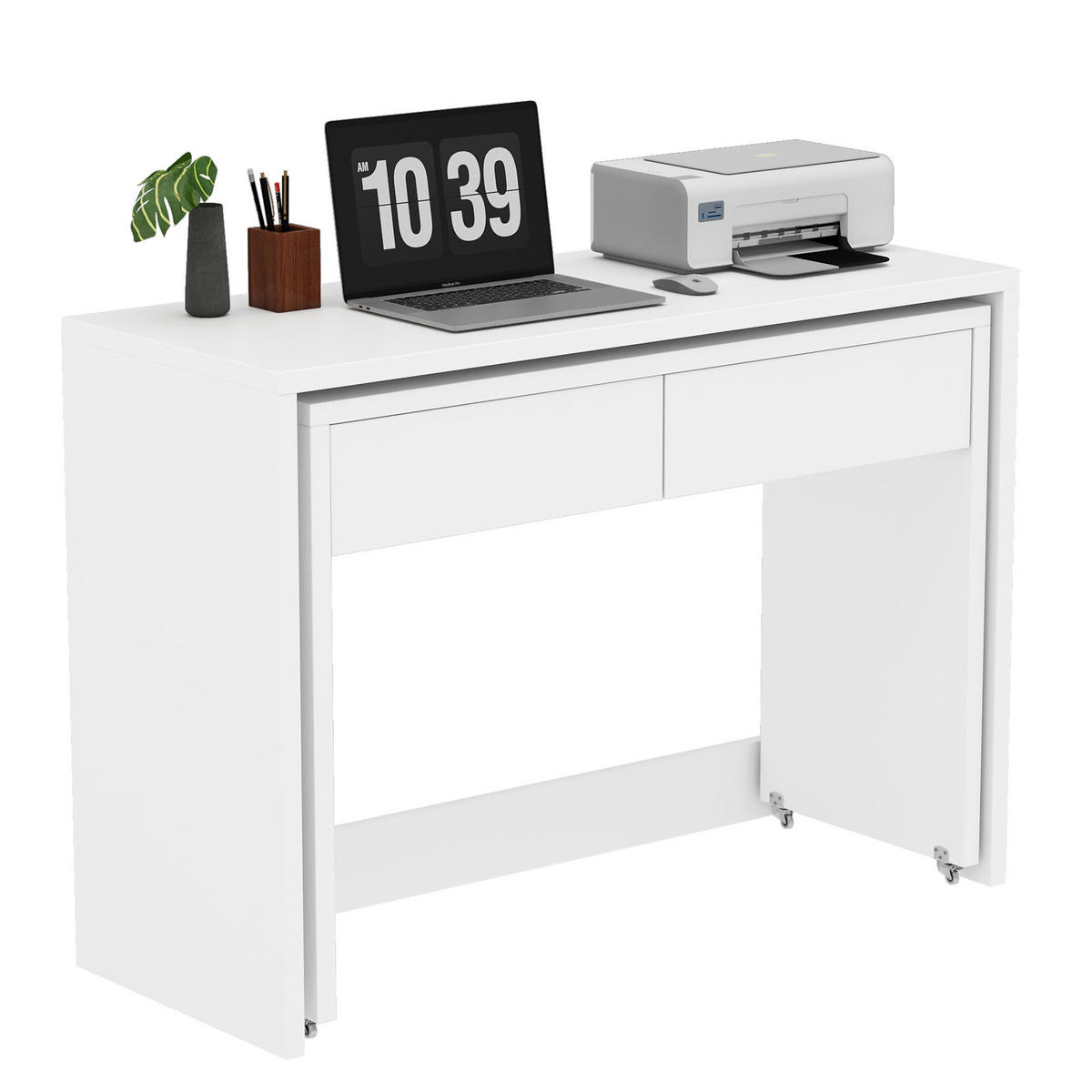 SCHREIBTISCH 2-in-1 Kommode ausziehbar Rollen Holz 1,8cm modern - Weiß, Holzwerkstoff (110/40/78cm) - FLIEKS
