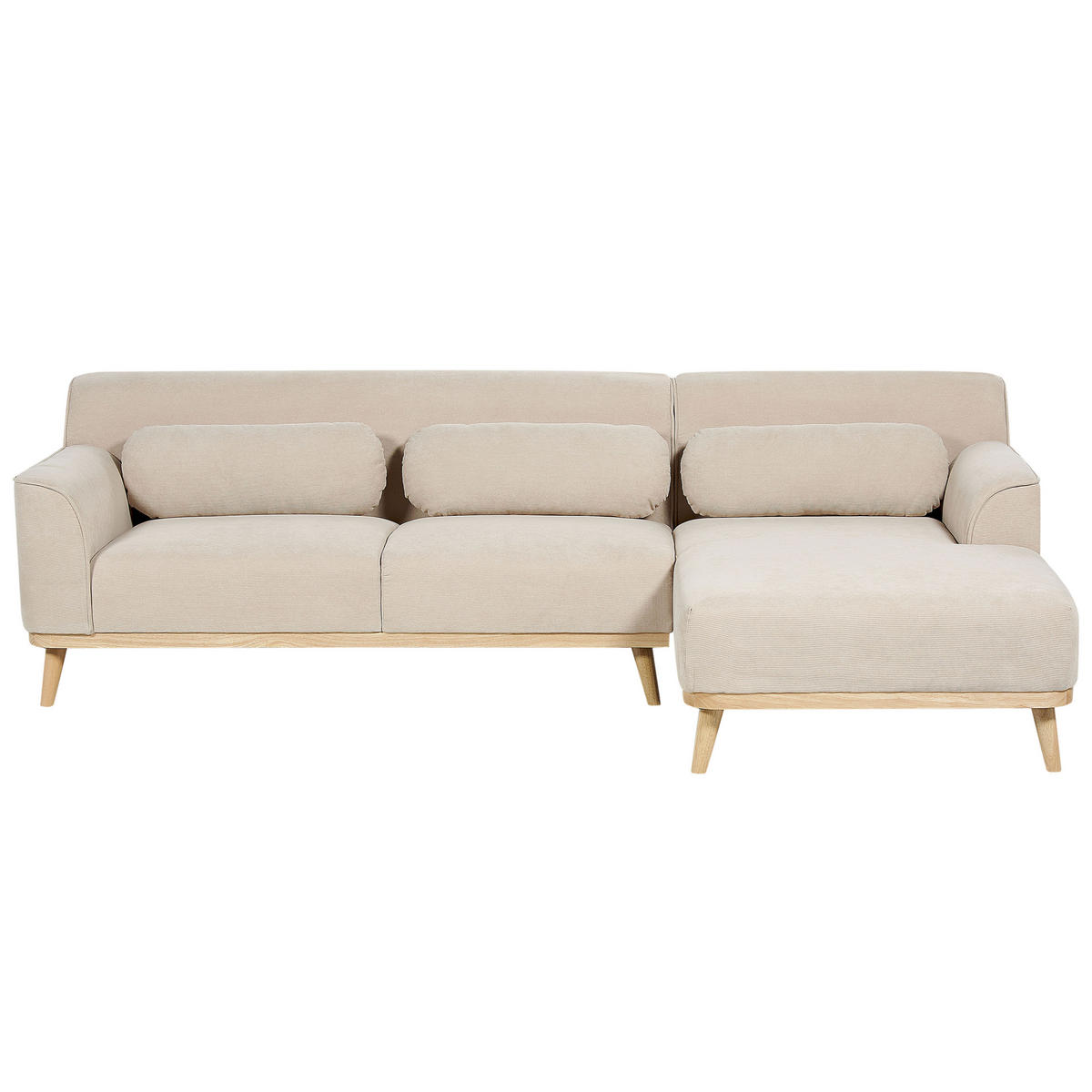 3-SITZER-ECKSOFA Cord hellbeige rechtsseitig Simos - Hellbraun/Beige, Textil (264/159cm) - Beliani