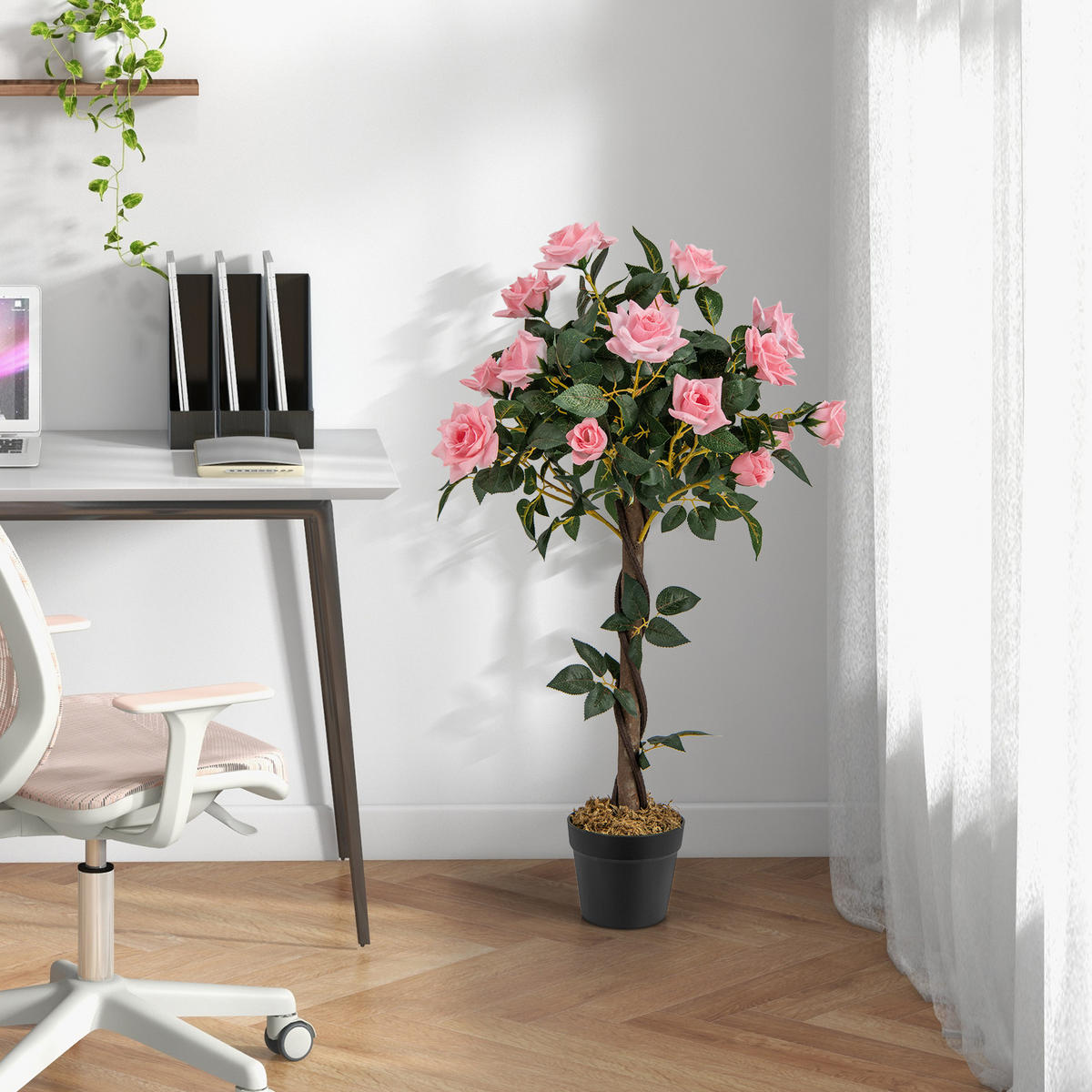 KUNSTBAUM Grün + Rosa + Schwarz - Grün, Kunststoff (93cm) - COSTWAY