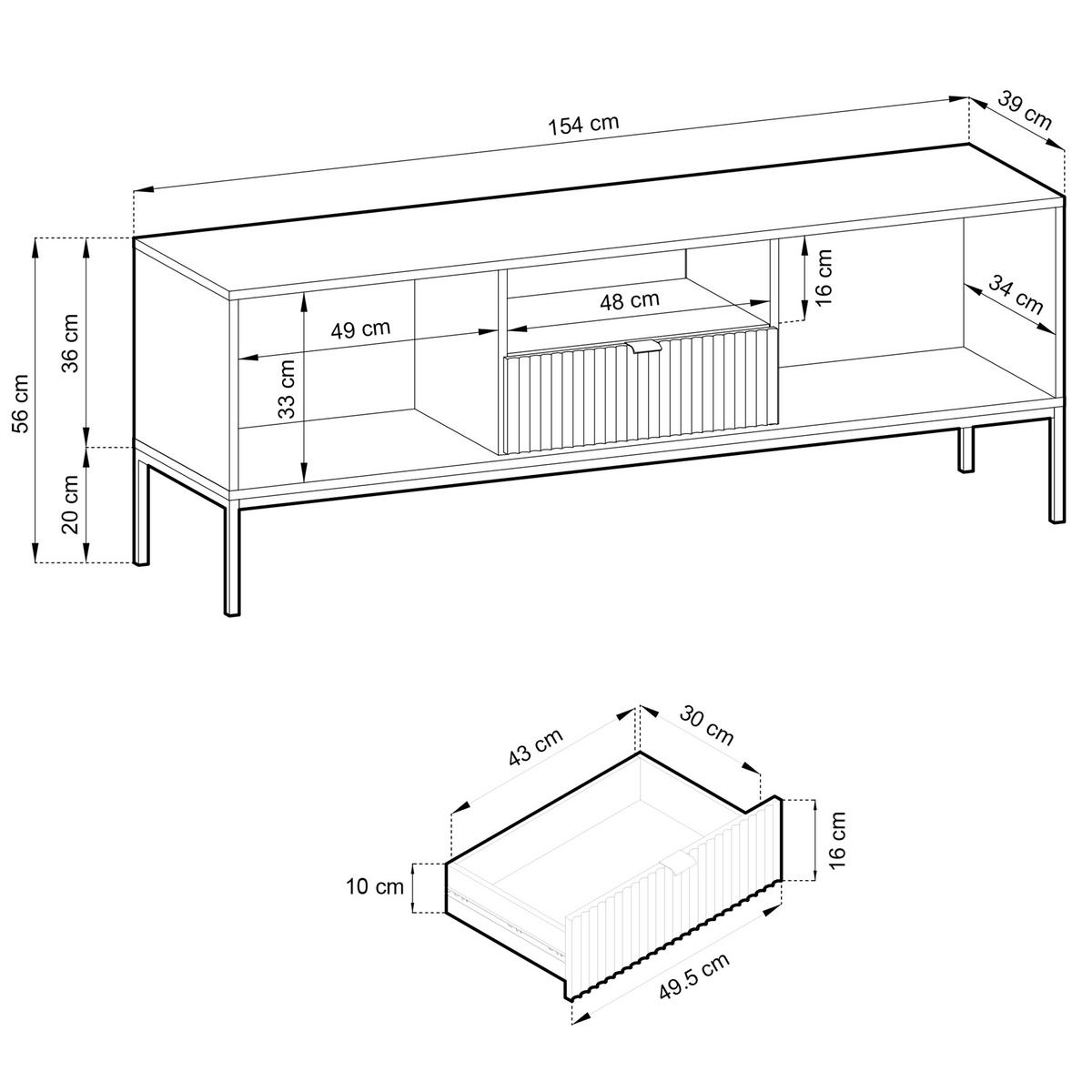 LOWBOARD STELLARE 154/56/39 cm, Eichefarben - Eichefarben/Naturfarben, Holzwerkstoff (154/56/39cm) - MASSENO