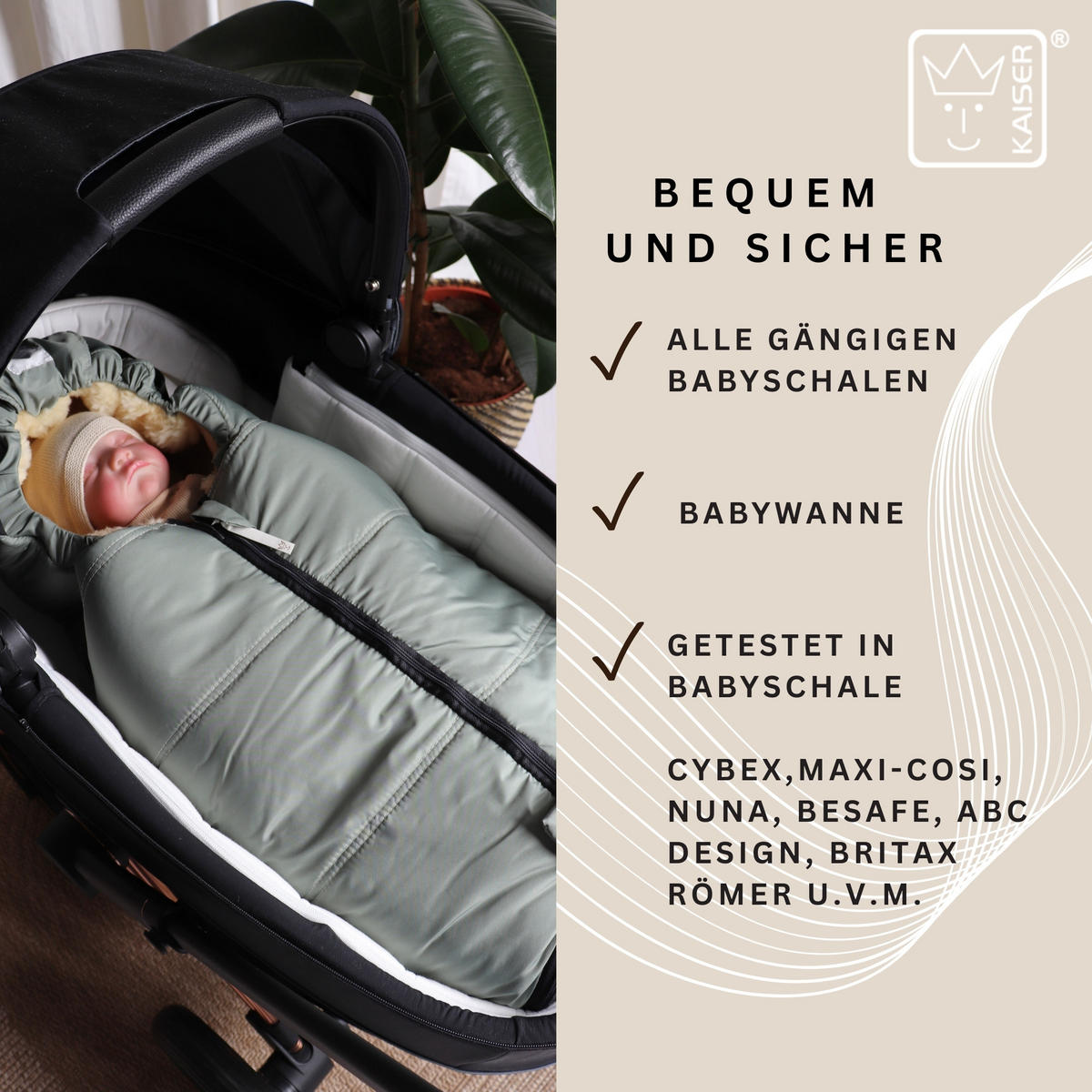 LAMMFELL-BABYSCHALENFUSSSACK Naadja, salbei green - Salbeigrün, Fell (39/10/80cm) - Kaiserbaby