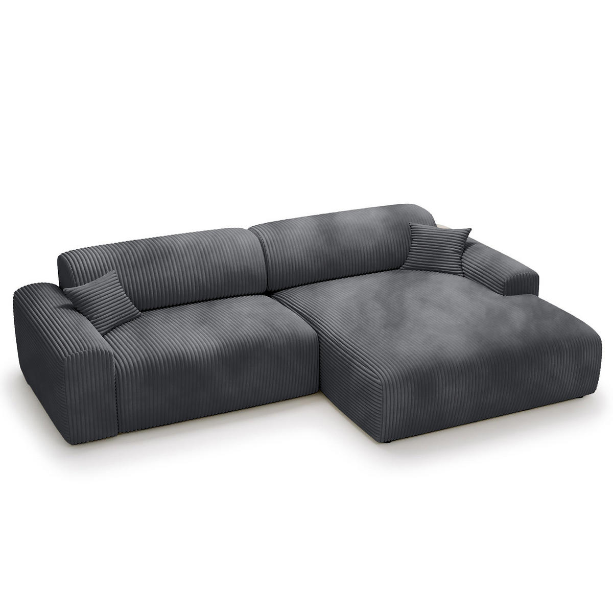 ECKSOFA mit Longchair - Cord - Blau/Schwarz, Kunststoff/Textil (284/178cm) - home24