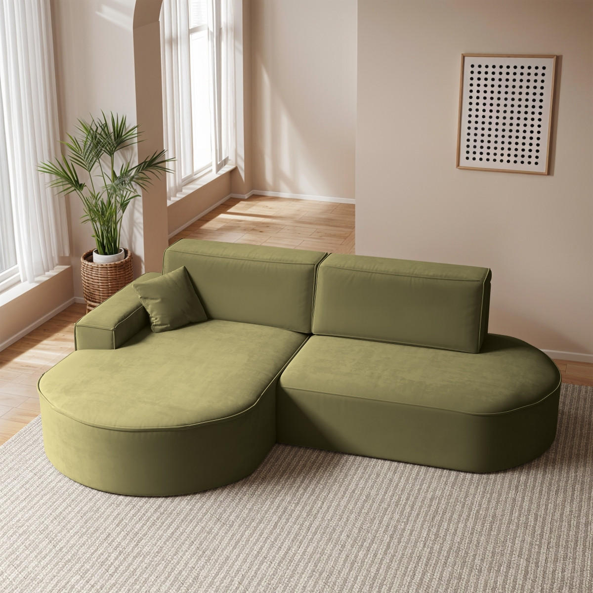 ECKSOFA Modena Pro - Komfort Und Stil Stoff Salvador Olive Links - Hellgrün, Holz (278/179cm) - Kaiser Möbel