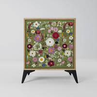SIDEBOARD WILD GARDEN, Eichefarben, 57,5x42x70,5 cm, Schwarze Metall-Sternfüße - Eichefarben/Multicolor, Holzwerkstoff/Metall (57.5/70.5/42cm) - SpaceRebels