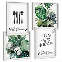 BILDER SET 4er Set - 50x50 cm & 40x60 cm Weißer Rahmen - Küchenutensilienmuster Blätter - Weiß, Kunststoff (50/50cm) - TULUP