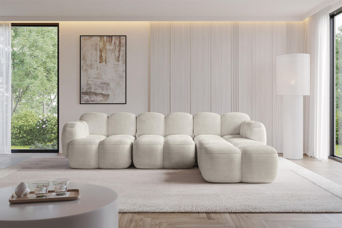 ECKSOFA modulares Sofa Rechts Miko-L2 302x205x75 Creme Cord - Schwarz/Mokka, Holzwerkstoff/Kunststoff (302/205cm) - ALTDECOR