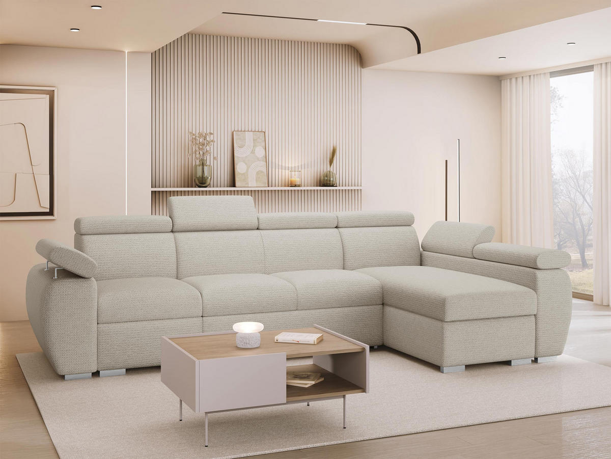 ECKSOFA Boston LCP, Seite: Rechts 1P(65)+2R+LCP - Silberfarben/Creme, Holz/Textil (320/170cm) - MIRJAN24