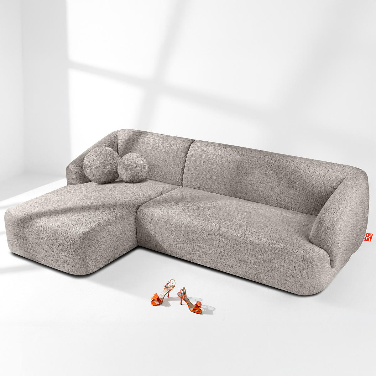 ECKSOFA LINKS VIRA, Kühles Braun, Chenille - Graubraun/Schwarz, Holz/Holzwerkstoff (300/160cm) - KONSIMO®