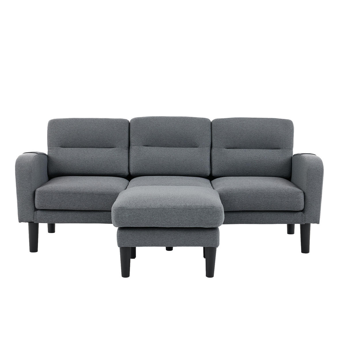 ECKSOFA DE-33175 L-Form mit 6 Aufbewahrungstaschen Grau - Grau, Holzwerkstoff (204/136cm) - ComfortXL