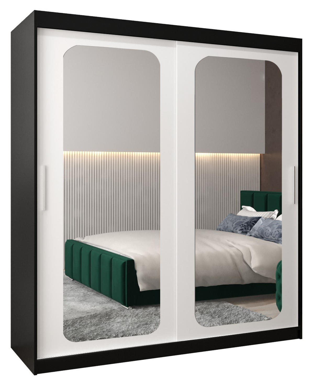 SCHWEBETÜRENSCHRANK 200/180/62 2-türig - Silberfarben/Schwarz, Holz/Kunststoff (180/200/62cm) - Abiks Möbel