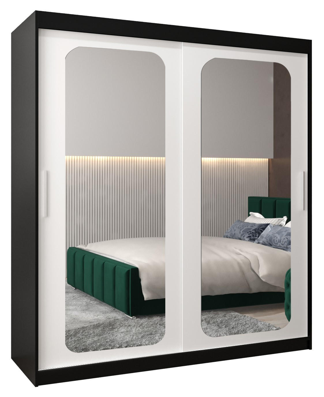 Abiks Möbel SCHWEBETÜRENSCHRANK Schwarz, Weiß 180cm × 62cm × 200cm