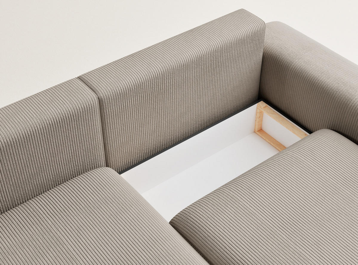 ECKSOFA MIT SCHLAFFUNKTION Solo Beige Samtstoff - Beige/Schwarz, Holz/Holzwerkstoff (255/168cm) - Maison de Reve