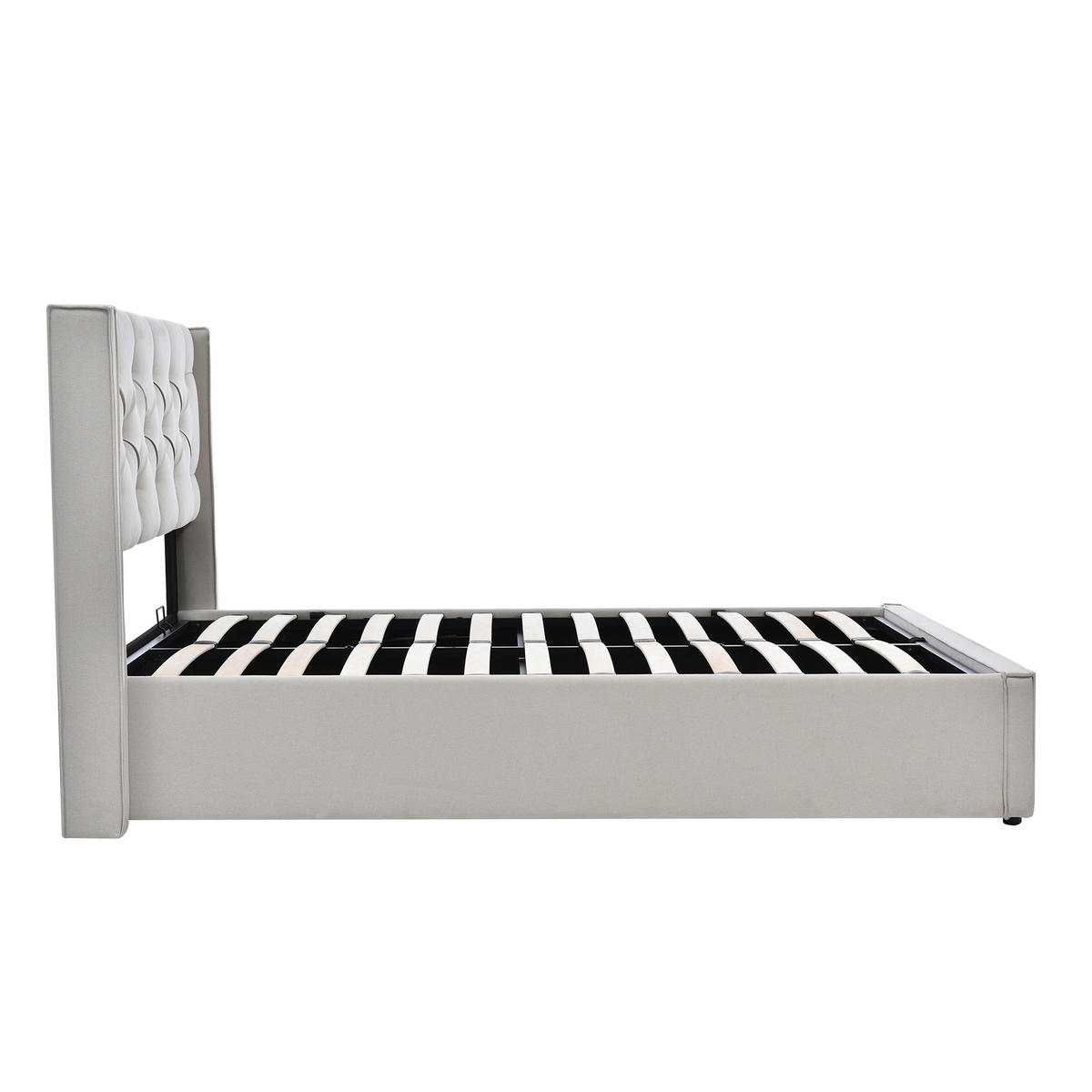 POLSTERBETT 140/200 cm mit hydraulischem Bettkasten, gepolstertem Kopfteil und Matratze aus Baumwolle, Hellgrau - Hellgrau, Textil - Redom