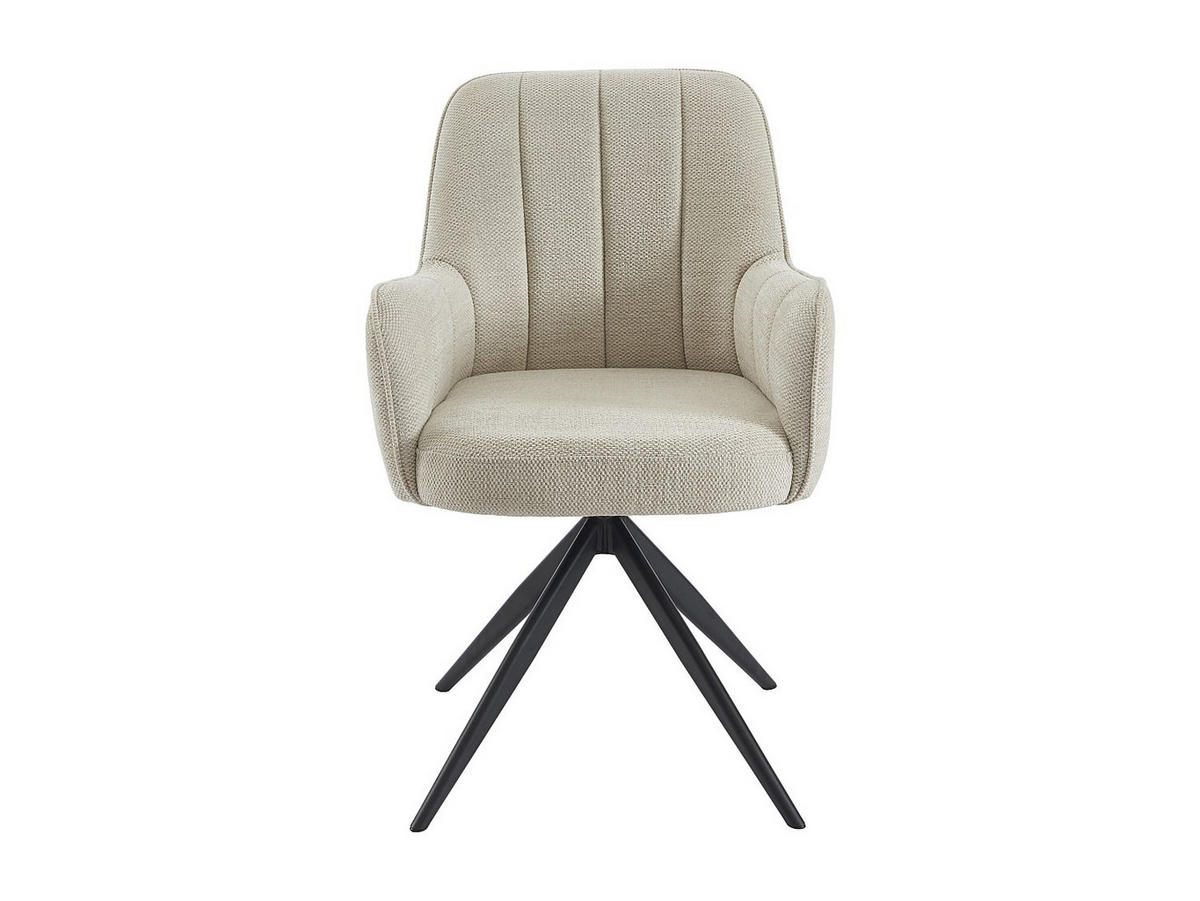 DREHSTUHL mit Armlehnen 6er-Set - Stoff & schwarzes Metall - Cremefarben - LEJINA - Creme, Textil (58.5/86/64.5cm) - Pascal Morabito