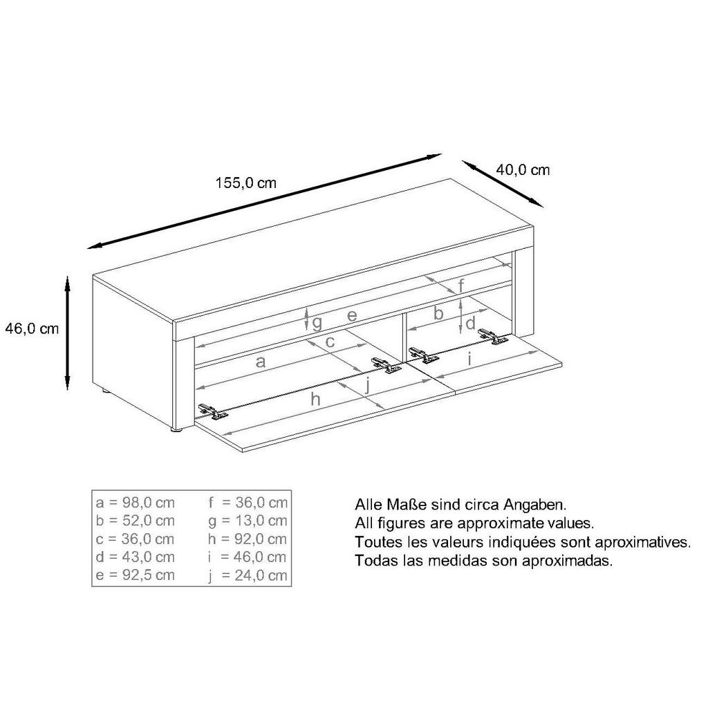 Thumbnail - Vladon Lowboard, Grau, Holzwerkstoff, 155x46x40 cm, Wohnzimmer, Wohnwände, Lowboards, Lowboards stehend