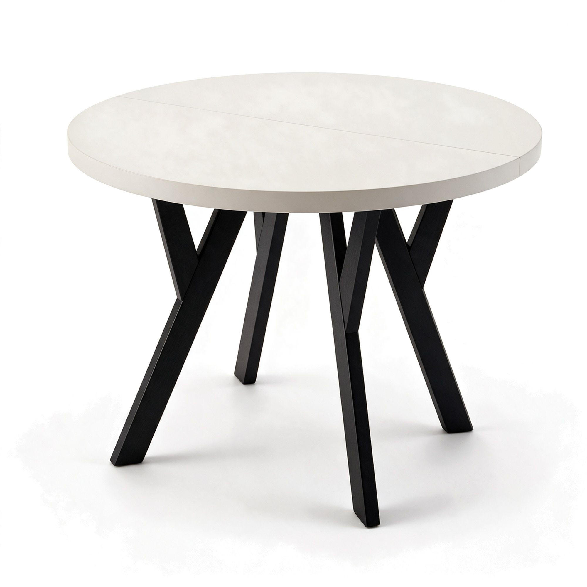 ESSTISCH ausziehbar rund 80-160 cm ATO Weiß, Auszugstisch mit Einlegeplatte - Schwarz/Weiß, Holzwerkstoff (80/80/77cm) - VENASI MÖBEL