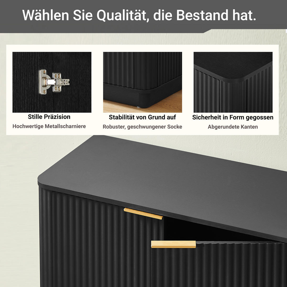 KOMODA 160/40/80 cm crna od MDF-a s 4 vrata i prostorom za odlaganje - crna, drvni materijal (160/80/40cm) - OKWISH