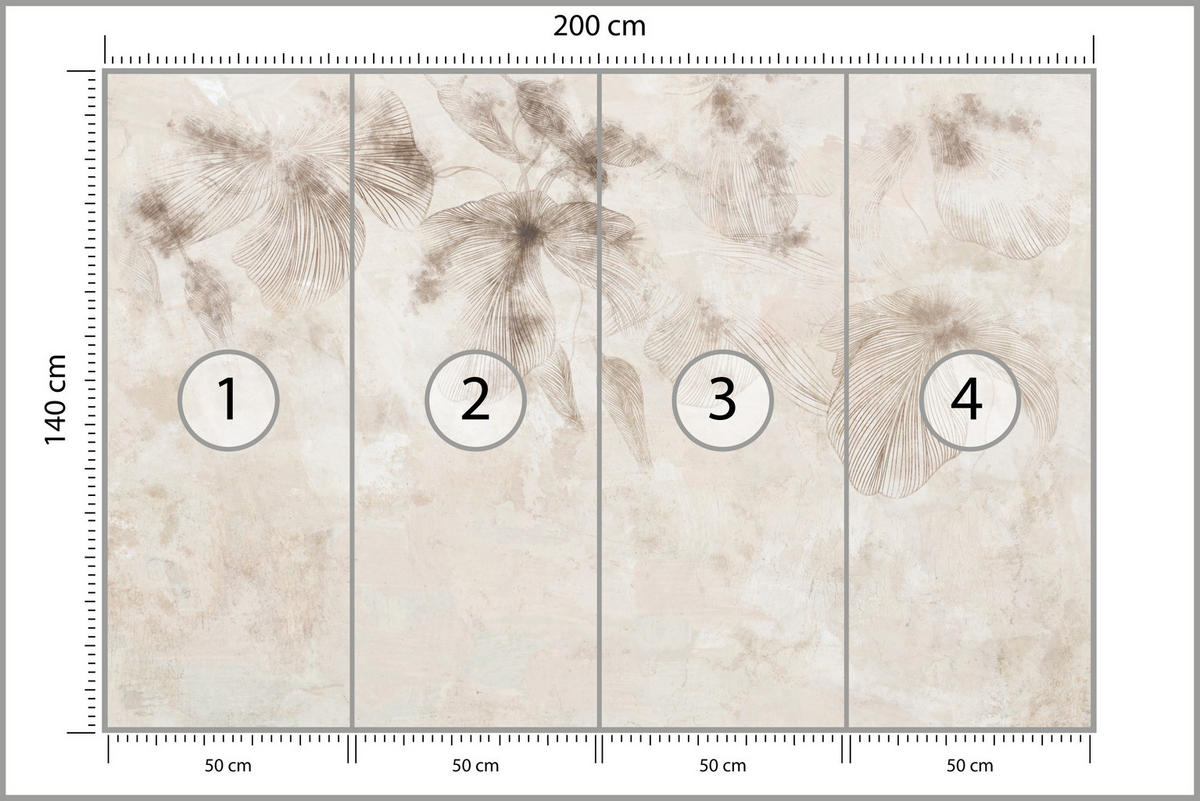 FOTOTAPETE für Wohnzimmer Boho Blumen auf Beton Natur Vintage 200x140 - Beige/Braun, Papier (200/140cm) - Muralo