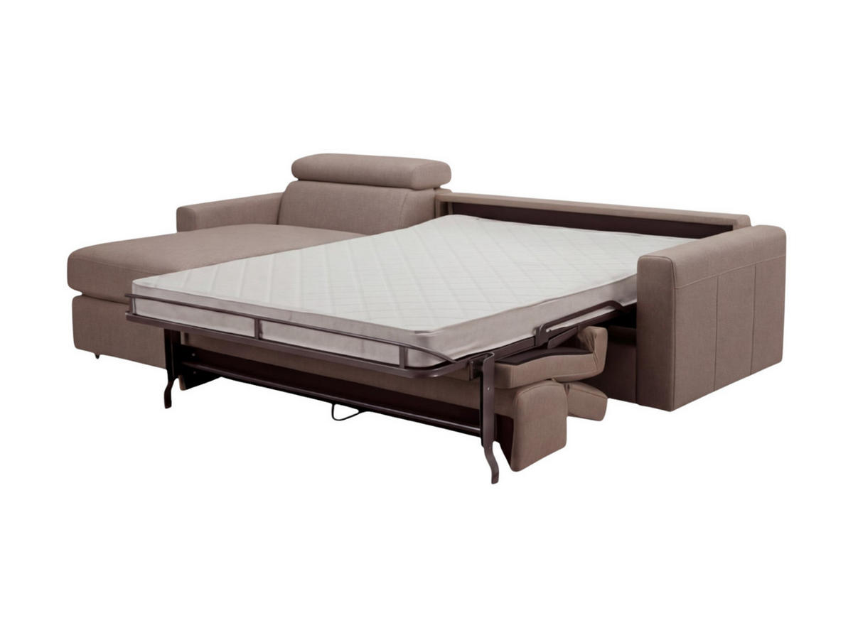 ECKSOFA Morris Echtleder mit Bettfunktion Greige - Greige, Leder/Metall (170/223cm)