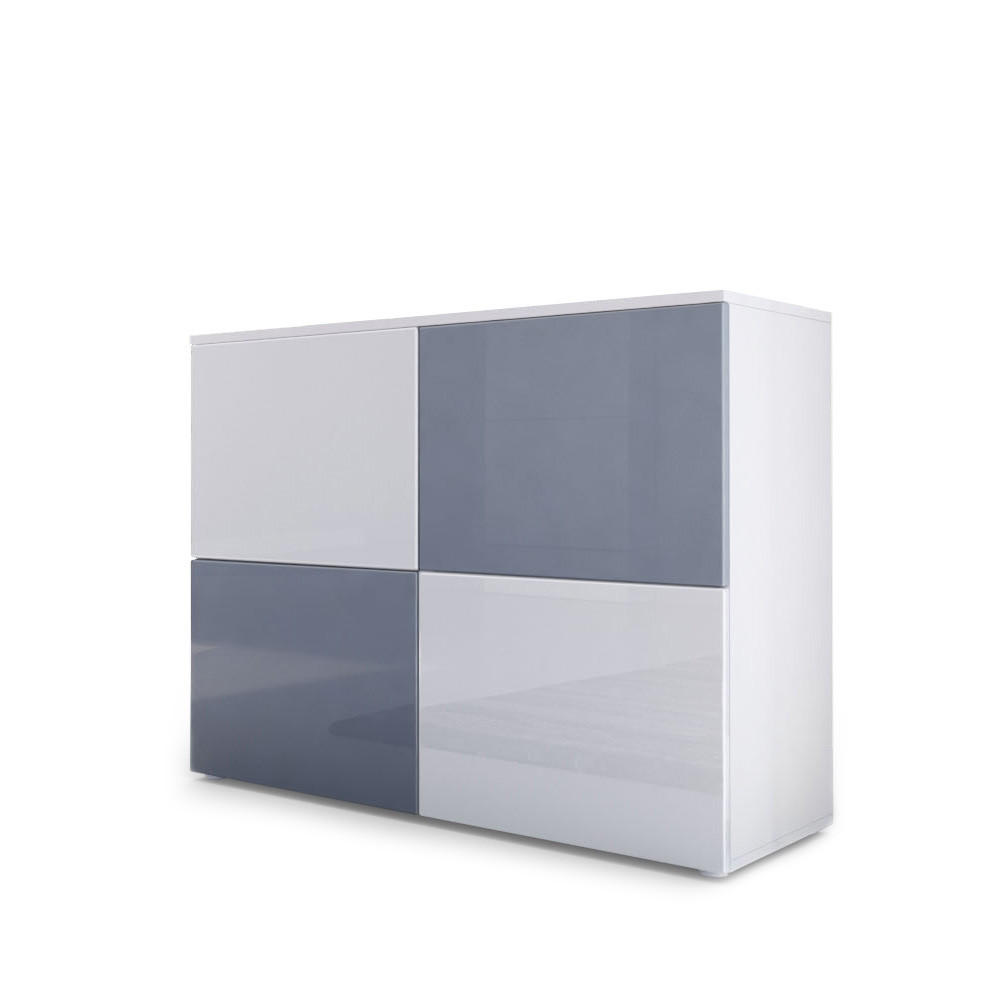 Vladon Kommode Weiß Hochglanz, Grau 92x72x35 cm