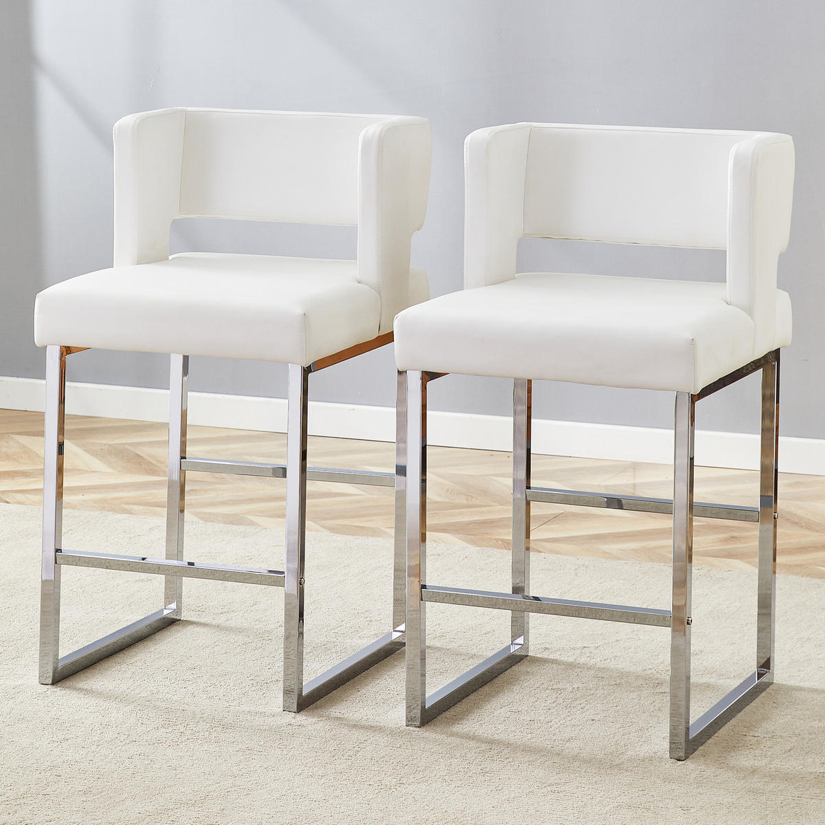 BARHOCKER DE-36487 2er Set mit quadratischem Design Weiß - Weiß, Metall (53.3/91.4/48cm) - ComfortXL