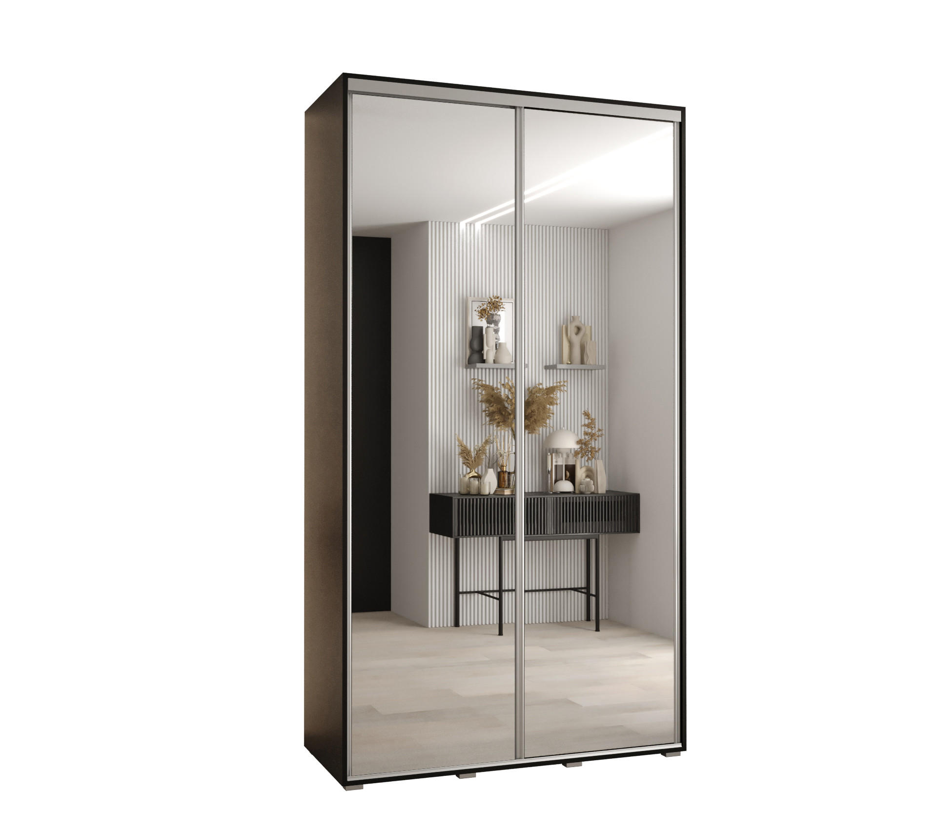 Abiks Möbel Schwebetürenschrank Schwarz, Silber 130x235x45 cm