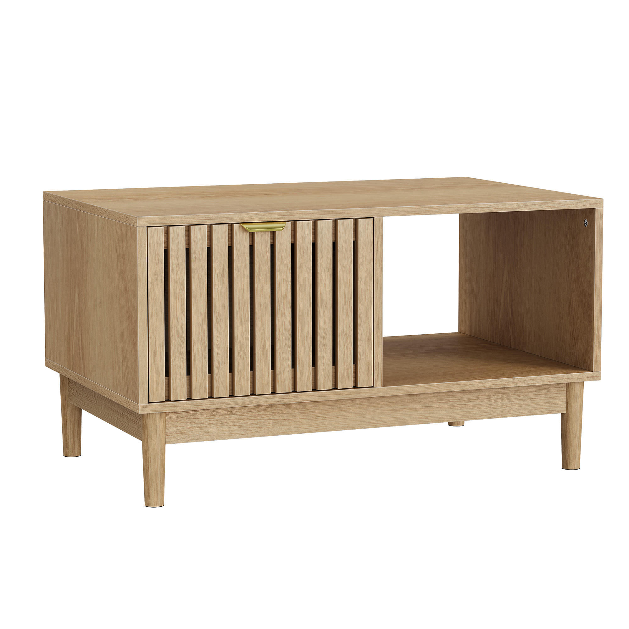 COUCHTISCH holzoptik & gitter-design mit schublade & offenen fächern - Eichefarben, Holzwerkstoff (50/80/45cm) - Urban Meuble