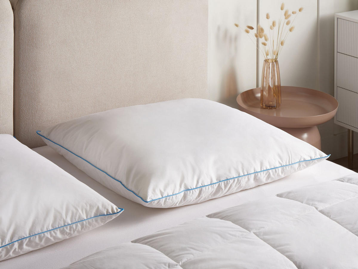 Kopfkissen Weiß Hoch 80/80 cm Aneto - Blau/Weiß, Naturmaterialen (80/80cm) - Beliani