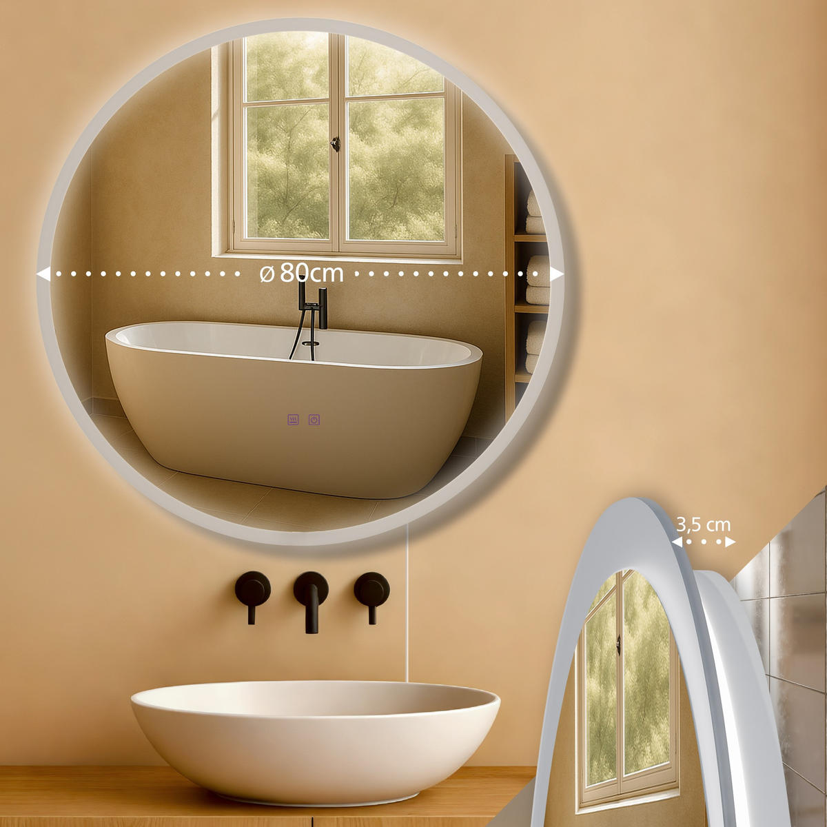 BADSPIEGEL Linz 80 ohne Bluetooth 80x3,5x80cm Glas Klarglas Badezimmerspiegel - Klar, Glas (80/80/3.5cm) - DELUKE
