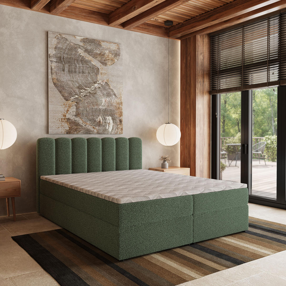 BOXBETT SOLIA 180x200 cm mit Matratze und Topper, H2+H3 - Grün - Grün, Holz (180/200cm) - MASSENO