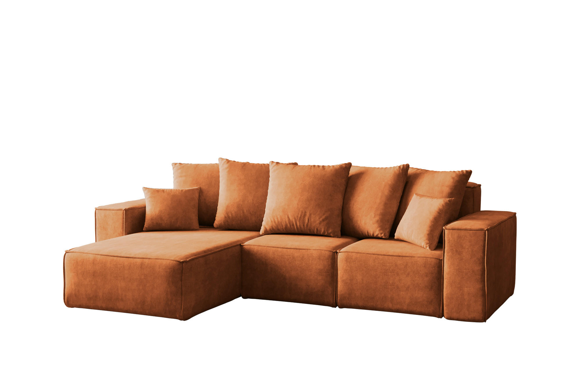 ECKSOFA L-Form Premium Kollektion ELLA Stoff Velours Noel Orange Links - Orange, Holz/Textil (168/262cm) - Kaiser Möbel