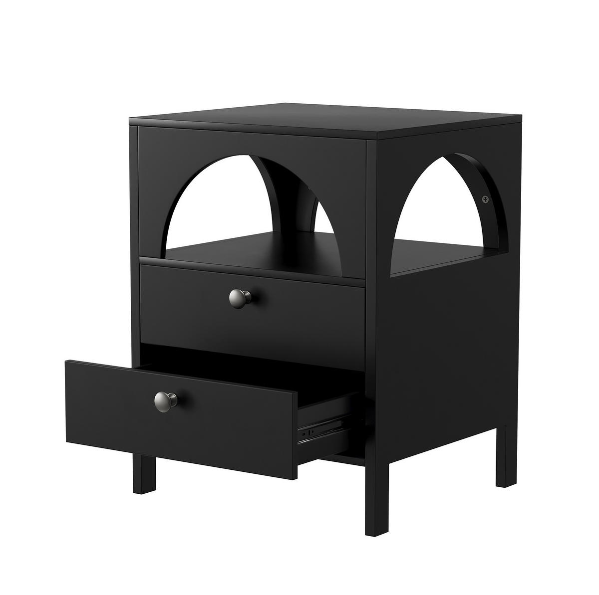 NACHTTISCH 45/40/58 cm mit 2 Schubladen & offenem Fach in Schwarz - Schwarz, Holzwerkstoff (40/58/45cm) - BEAOK