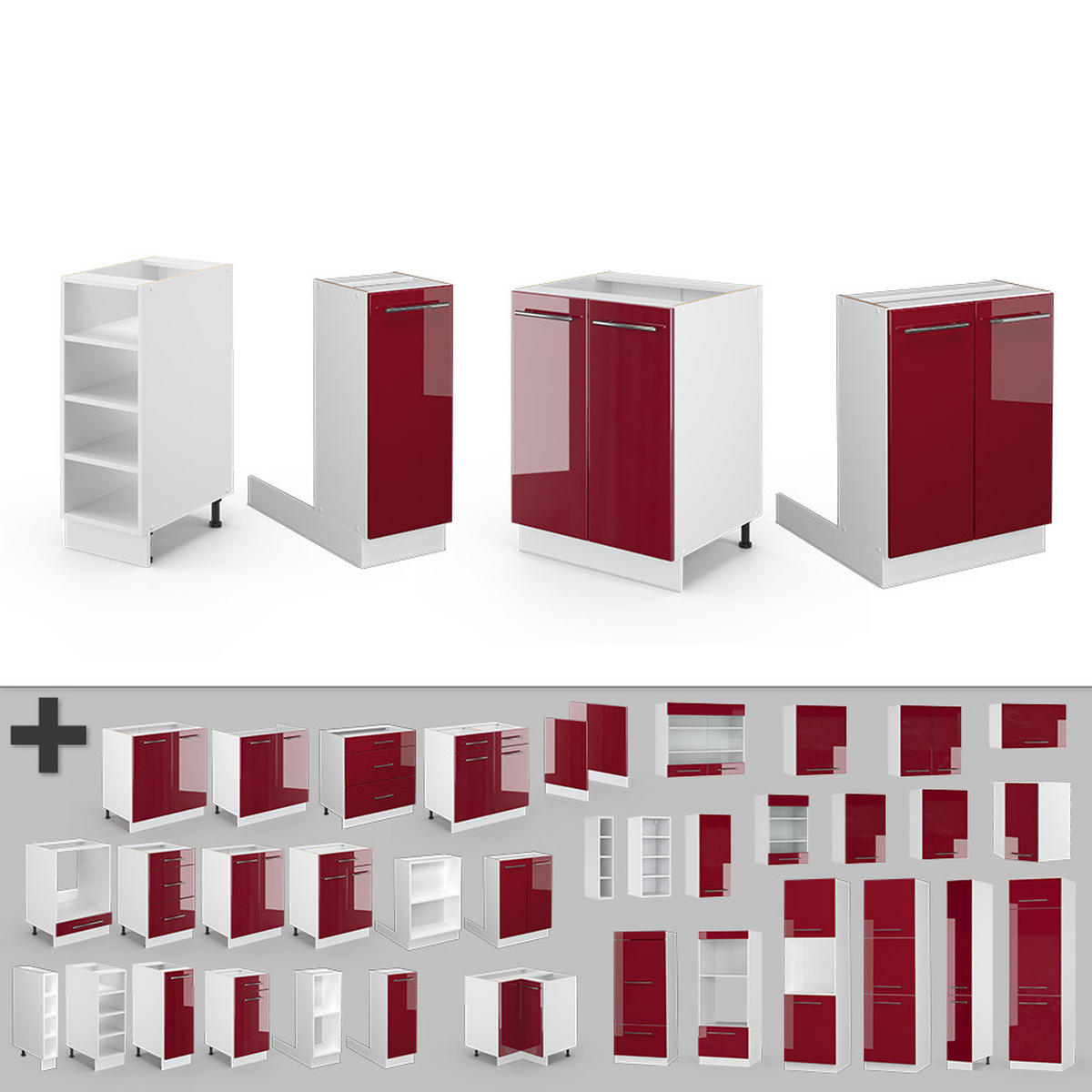 KÜCHENINSEL Fame-Line Bordeaux Hochglanz/Weiß 90 cm ohne AP - Bordeaux/Weiß, Holzwerkstoff (90/82/82cm) - Vicco