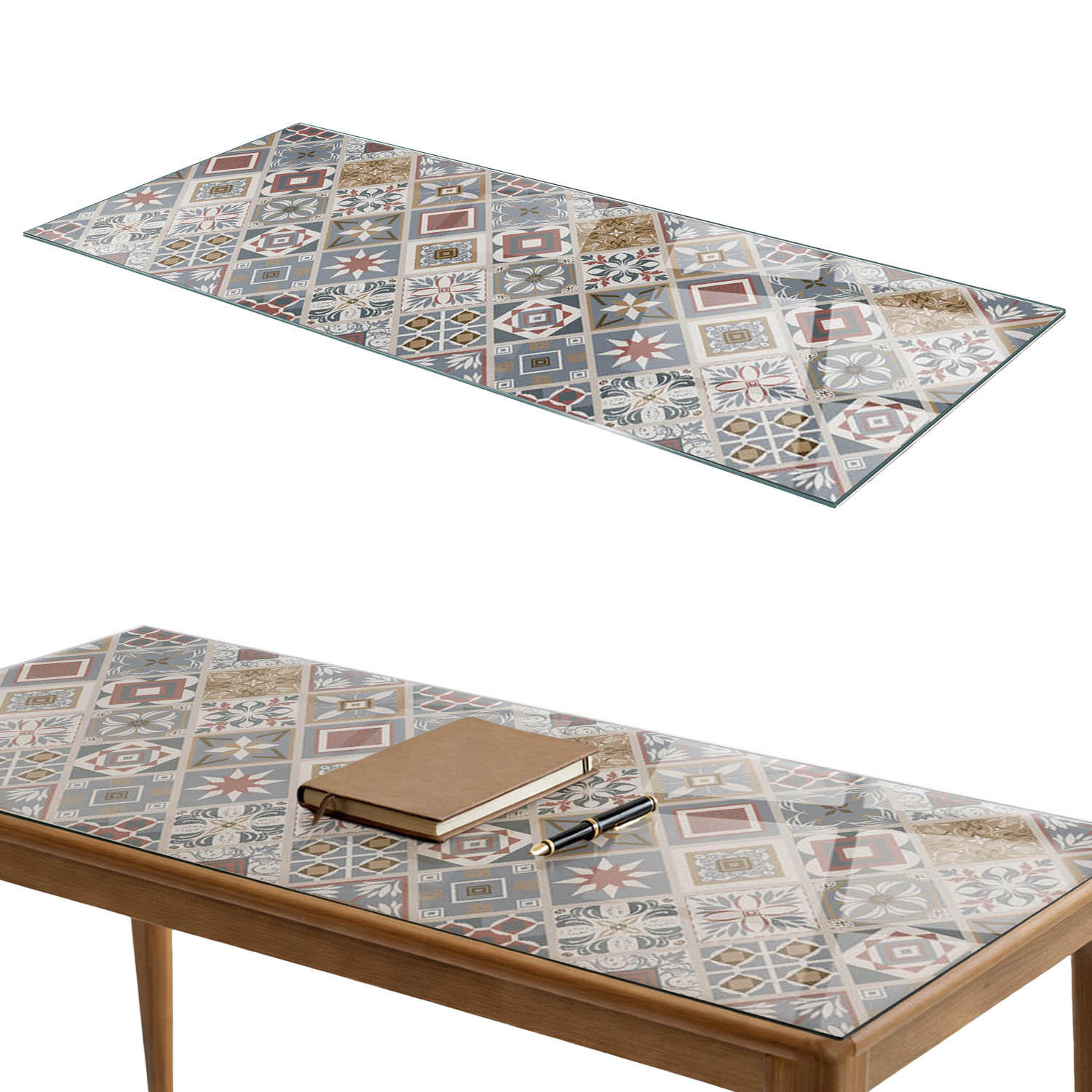 TISCHPLATTE 125x50 cm Mosaikmuster mit Ornamenten - Multicolor/Grau, Glas (0.4/125/50cm) - TULUP