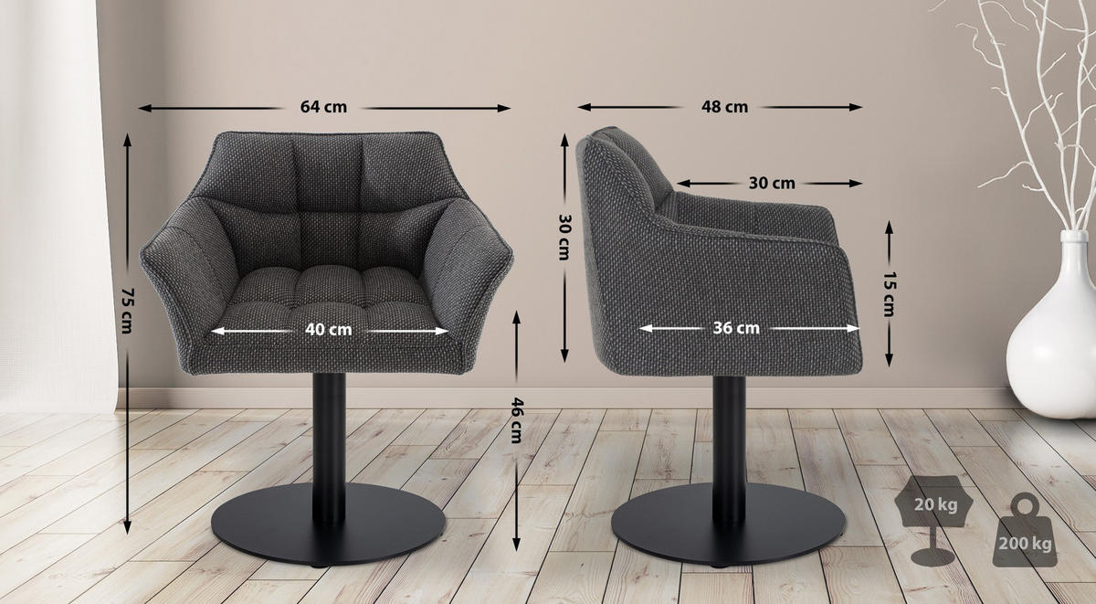 SESSEL Stoff titangrau - Graubraun/Schwarz, Textil/Metall (64/75/48cm) - CLP