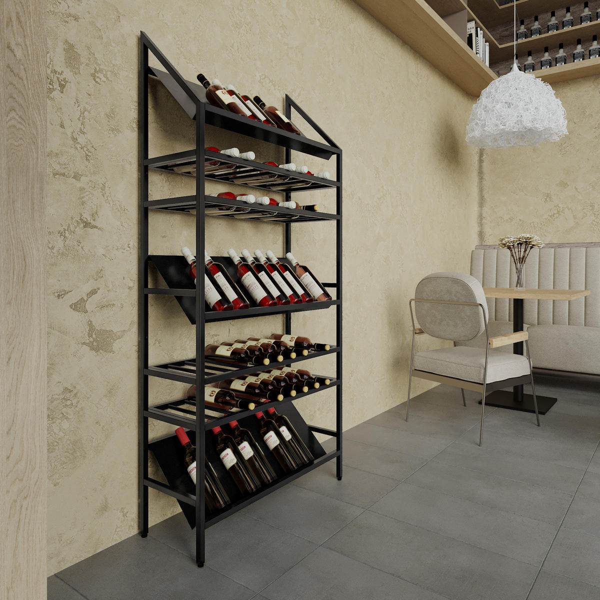 WEINREGAL für 70 Flaschen aus Metall, schwarz Alsace - Schwarz, Metall (80/170/30cm) - Metalo Pro