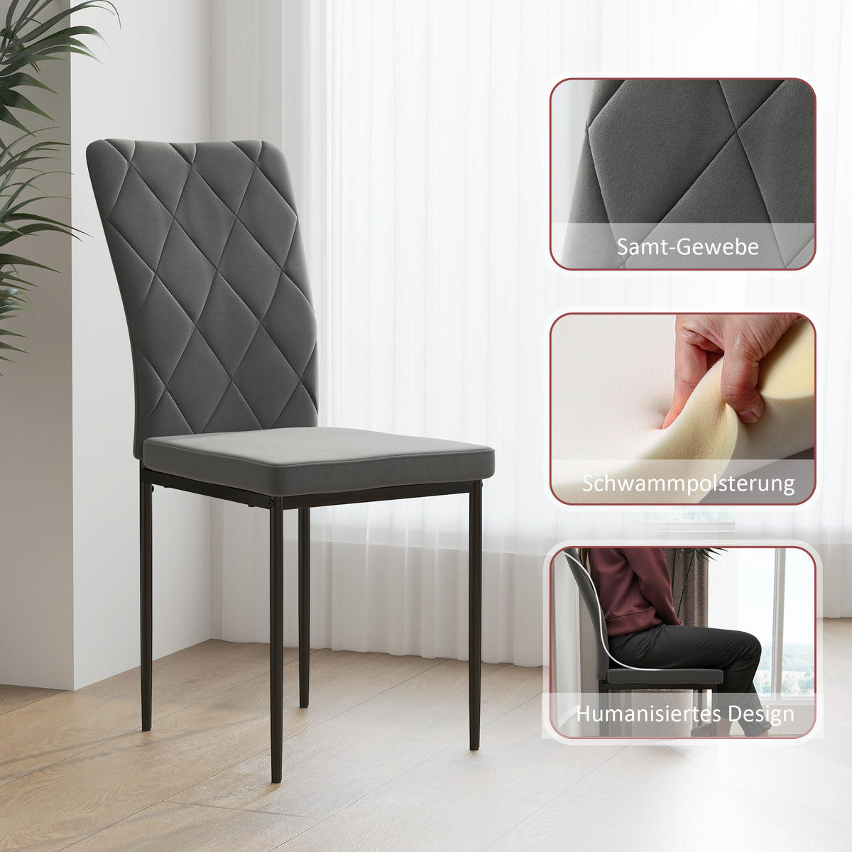 ESSZIMMERSTÜHLE 4er-Set - Dunkelgrau, Kunststoff (42/95/58cm) - HOMCOM