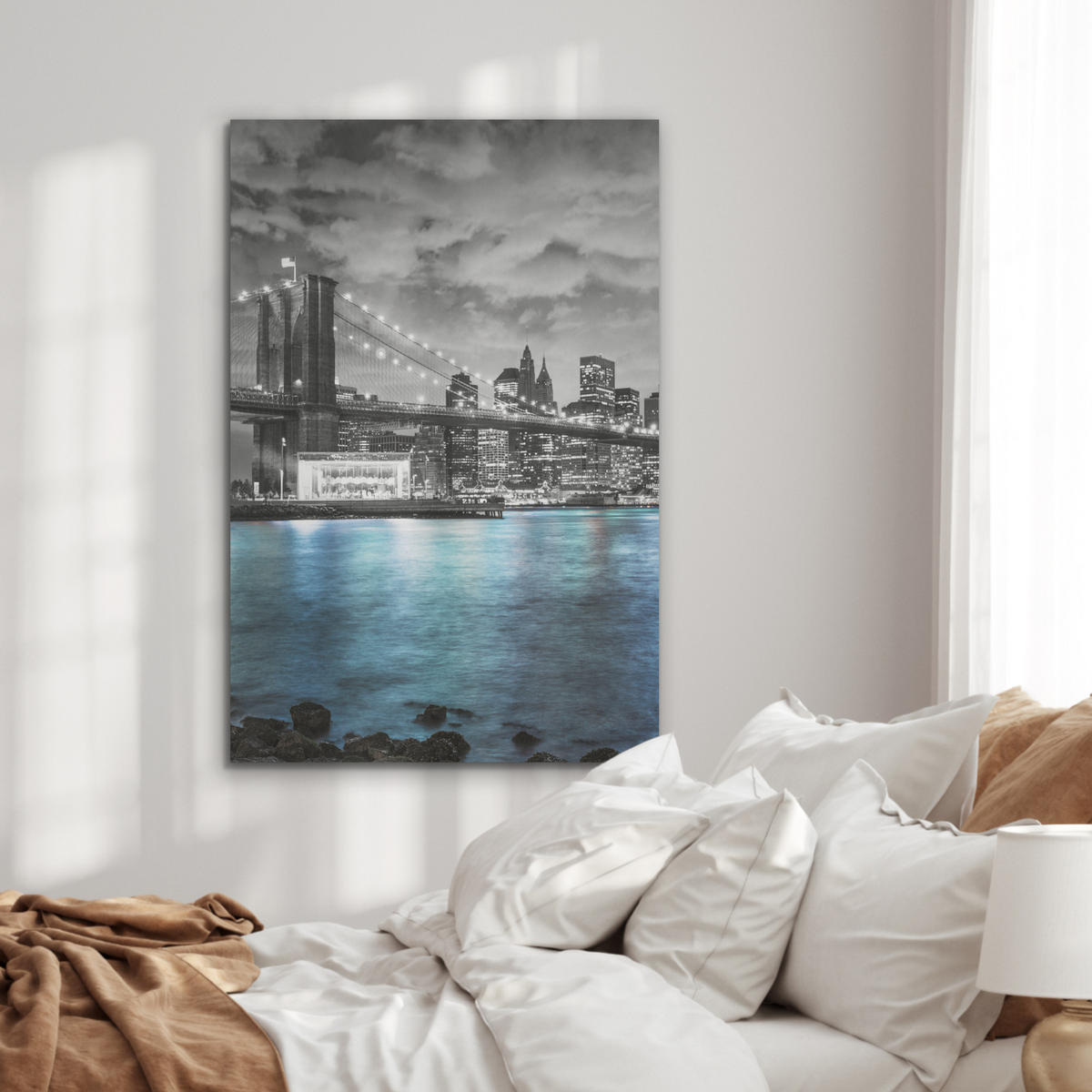AKUSTIKPANEEL New York - Skyline - Stadt - Blau 70x100 cm - Blaugrau, Textil (70/0.9/100cm) - MuchoWow