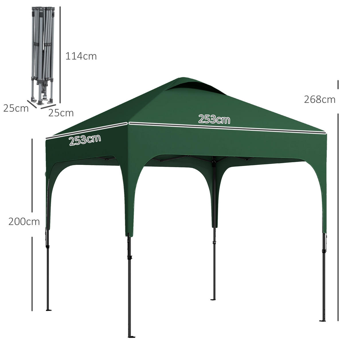 PAVILLON, UV-Schutz 50+, höhenverstellbar, i2,5 x 2,5 x 2,68 m,Grün - Dunkelgrün, Metall (253/268/253cm) - Vallsero