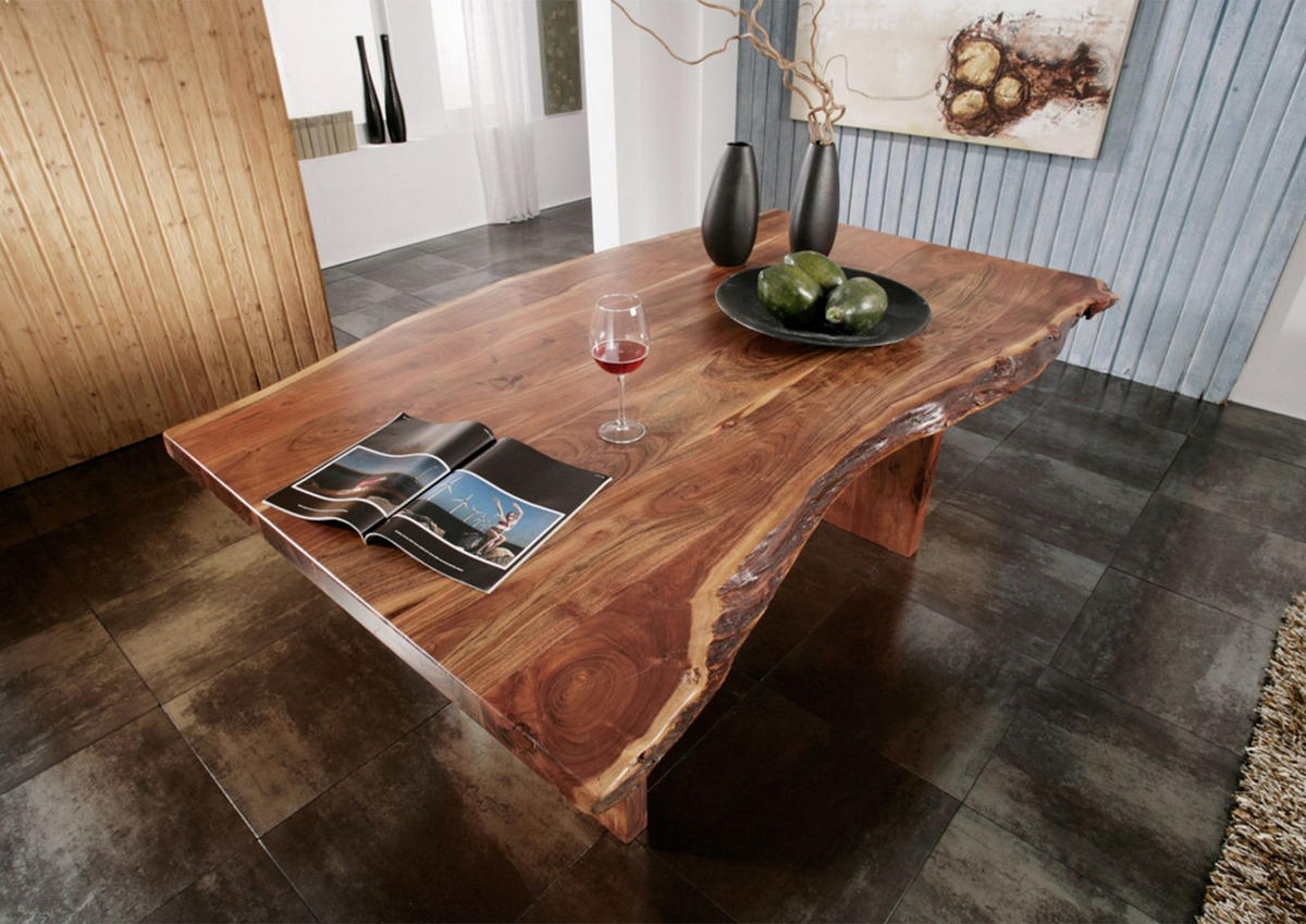 BAUMTISCH Akazie 170x110x78 walnuss lackiert FREEFORM #101 - Dunkelbraun, Holz (170/110/78cm) - Massivmoebel24