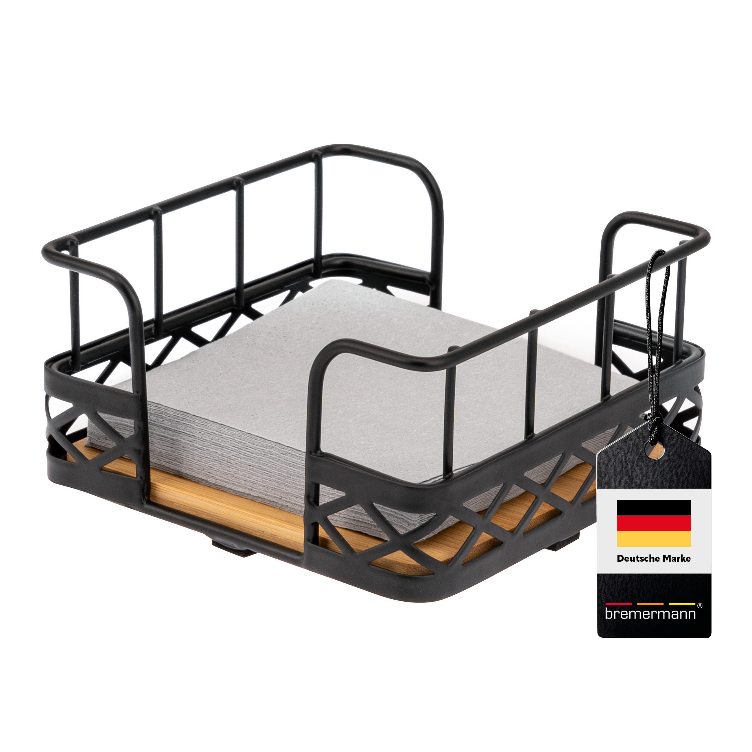 SERVIETTENHALTER, schwarz - Schwarz, Metall (15/15cm) - bremermann