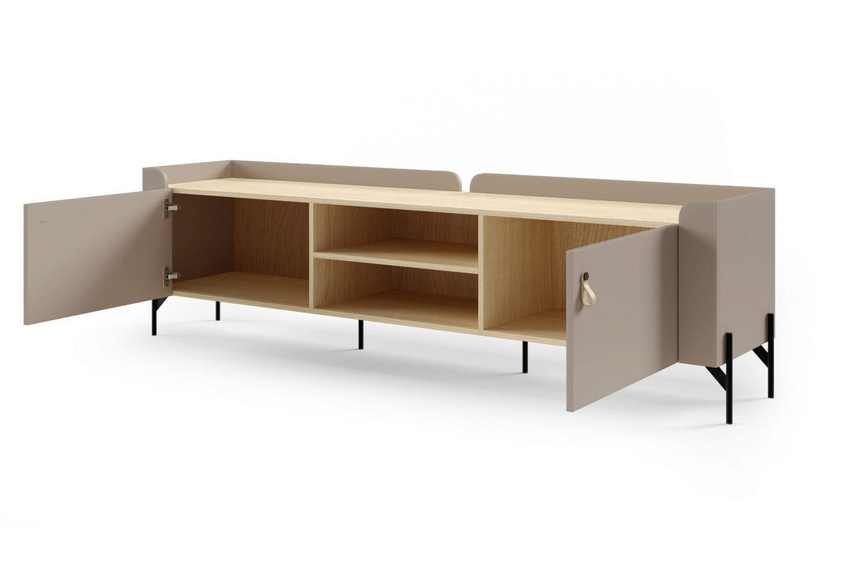 TV-LOWBOARD SOVI 08 195 / 55 / 42 cm in Porcini / Eiche Mavelie - Greige/Eichefarben, Holzwerkstoff (195/55/42cm) - Deine Möbel 24