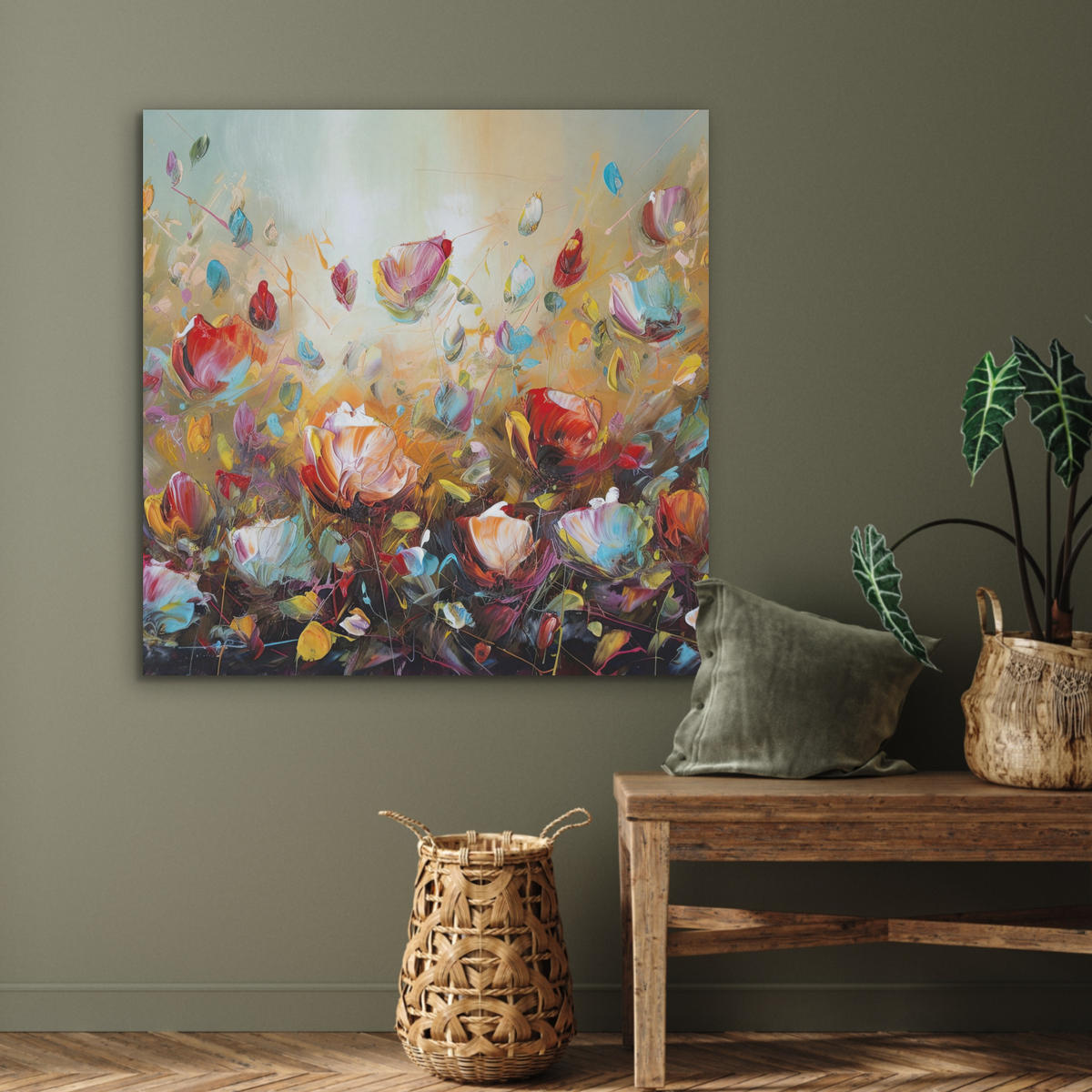 AKUSTIKPANEEL Blumen - Kunst - Natur - Ölgemälde 90x90 cm - Multicolor, Textil (90/0.9/90cm) - MuchoWow