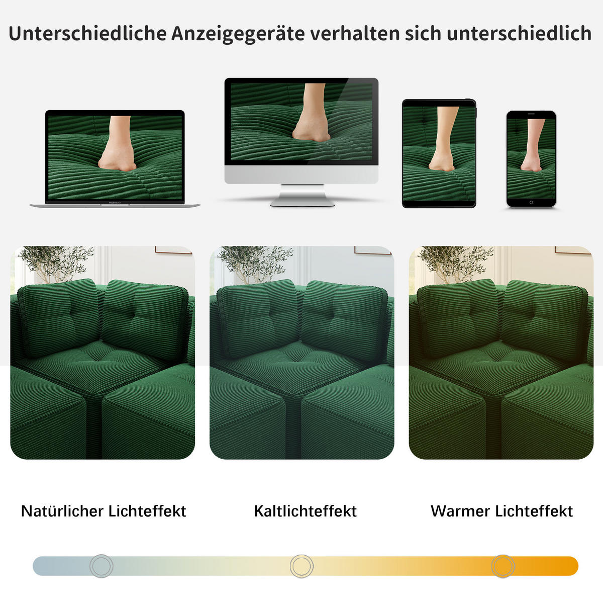 WOHNLANDSCHAFT Grün aus Cord mit 74 cm Sitztiefe und flexiblem Design - Grün, Textil (177/69/297cm) - Flora Grace