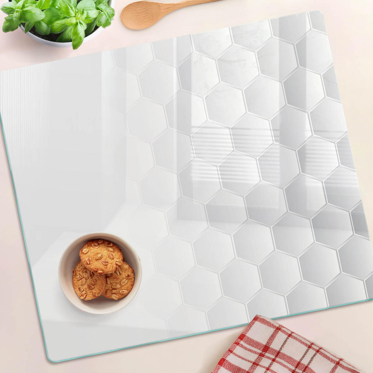 GLASPLATTE 60x52 cm Sechsecke - Weiß, Glas (60/0.4/52cm) - TULUP