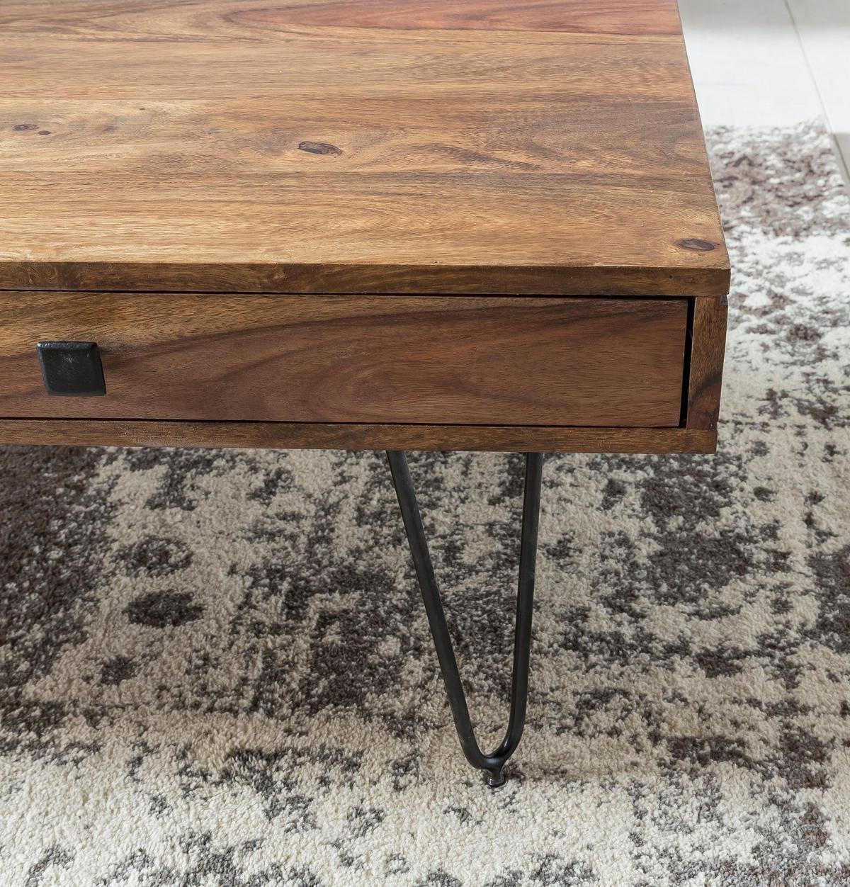 COUCHTISCH BALU mit Schubfächern aus Massivholz und Metallfüßen, leichter Aufbau, Braun 110x60x40 cm - Schwarz/Braun, Holz/Metall (60/110/40cm) - KADIMA DESIGN