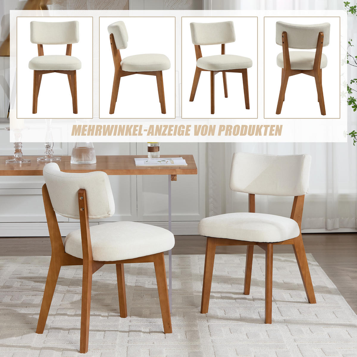 ESSZIMMERSTUHL 2er-Set mit Massivholzbeinen, Beige - Beige, Holzwerkstoff (54.5/77/47cm)