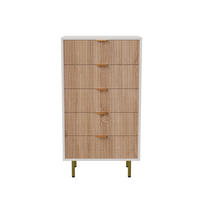 KOMMODE mit 5 Schubladen - vertikale Rillen und goldene Metallbeine - Naturholz und Weiß - Eichefarben, Holzwerkstoff (60/109.8/34cm) - DELFA