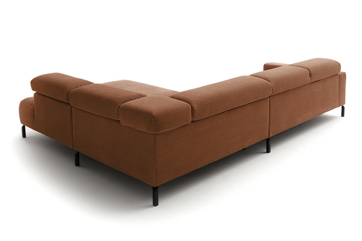 ECKSOFA DELIA Braun Cord - Dunkelbraun/Schwarz, Textil/Metall (312/219cm) - KAWOLA