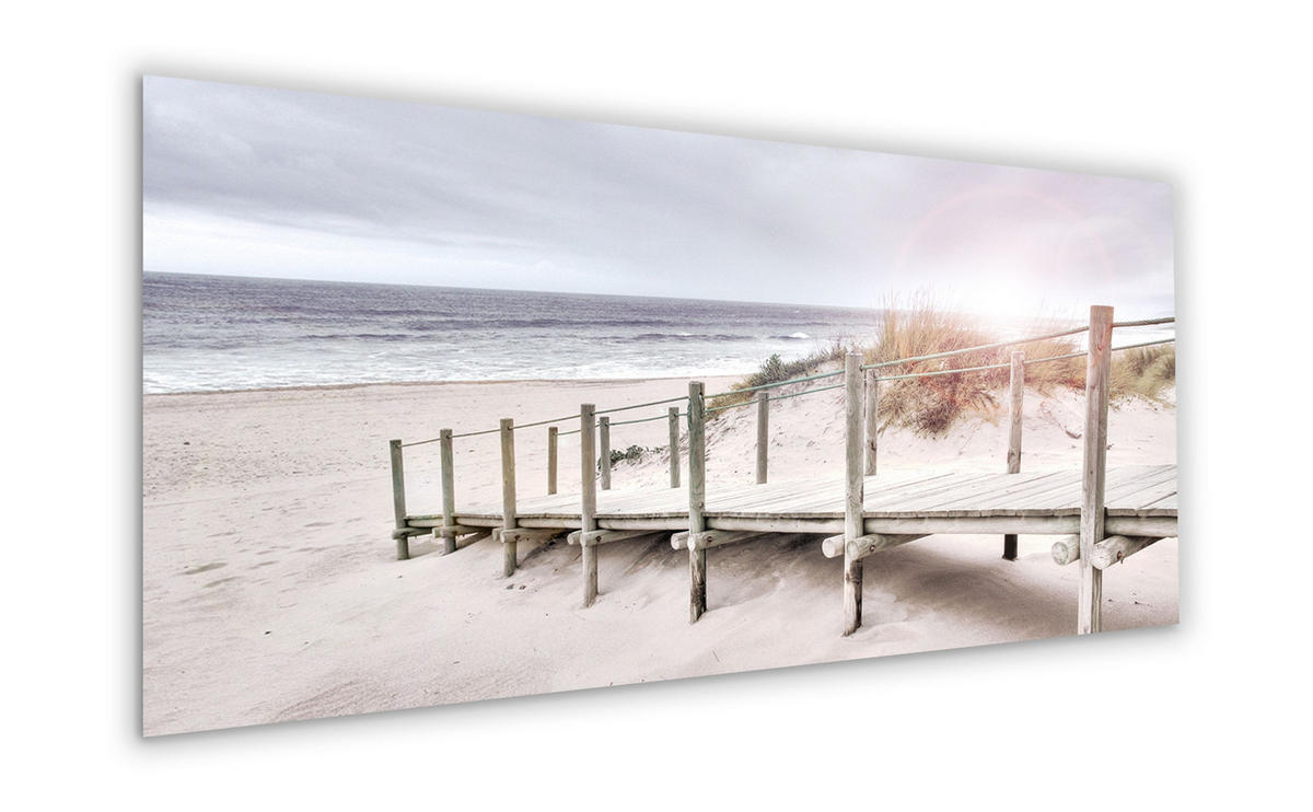 GLASBILD 125x50 cm Strand Meer - Beige, Glas (125/50cm) - artissimo